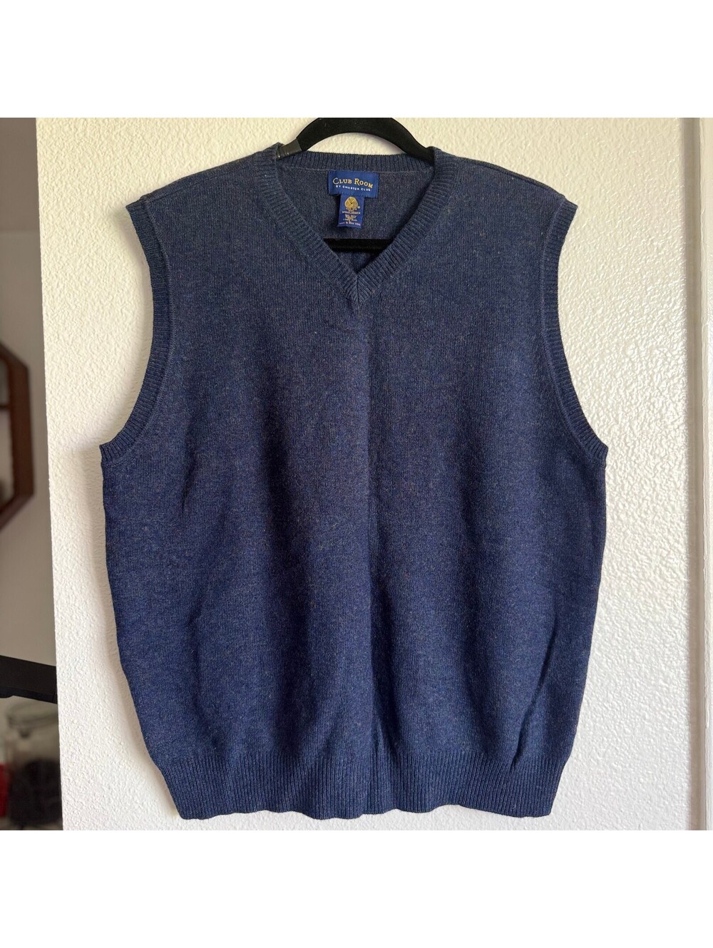 Vintage 90s Club Room Woolmark Lambswool Sweater Vest Mens L Blue Preppy